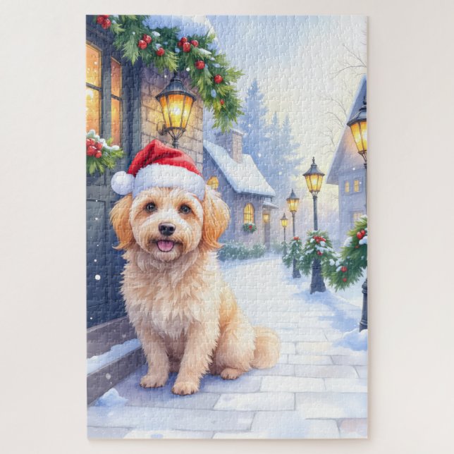 Havanese Snowy Village Walk Santa Hat Christmas (Vertikal)
