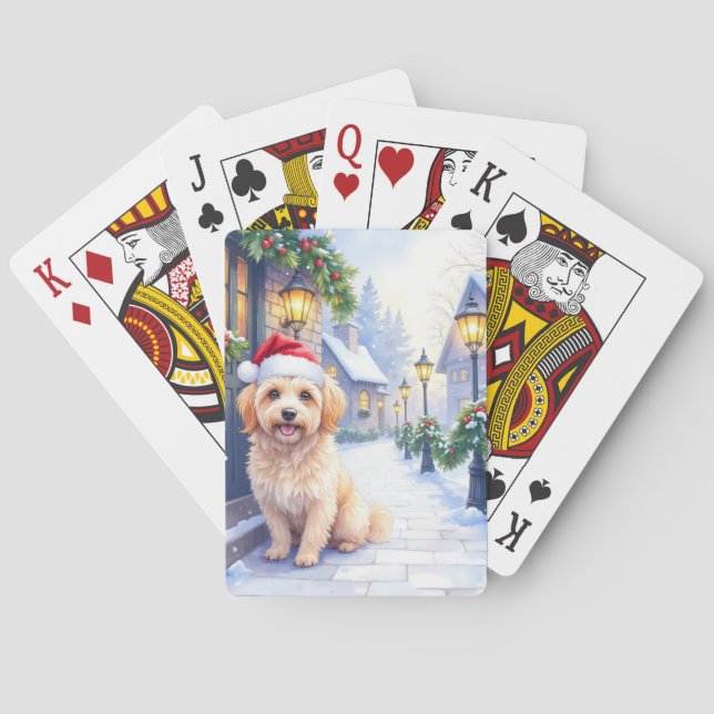 Havanese Snowy Village Walk Santa Hat Christmas Spielkarten (Rückseite)