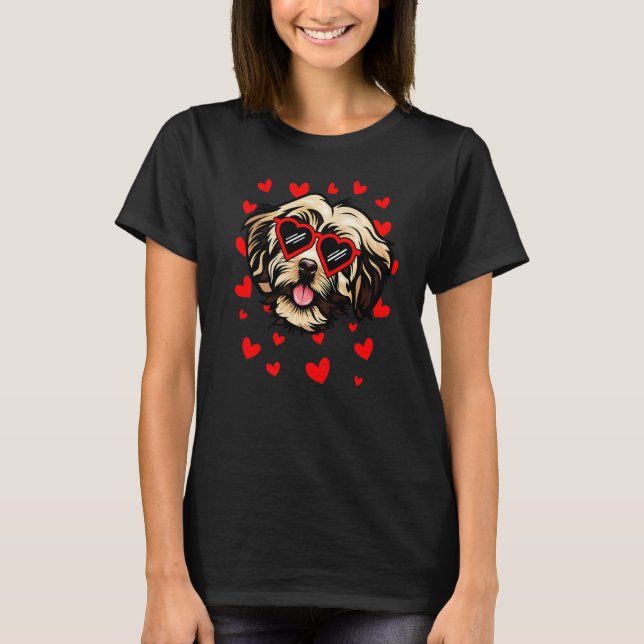 Havanese Valentinstag Dog Liebe Herzbrille T-Shirt (Vorderseite)