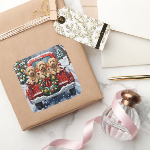 Havanese Weihnachten Rotes Lastwagen Ferien Quadratischer Aufkleber