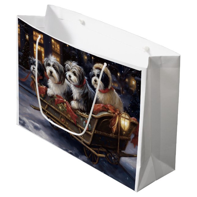 Havanese Weihnachtsfeiertage Große Geschenktüte (Vorderseite Schrägansicht)