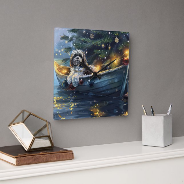 Havanese Weihnachtsfest Reise Quadratische Wanduhr (Büro)