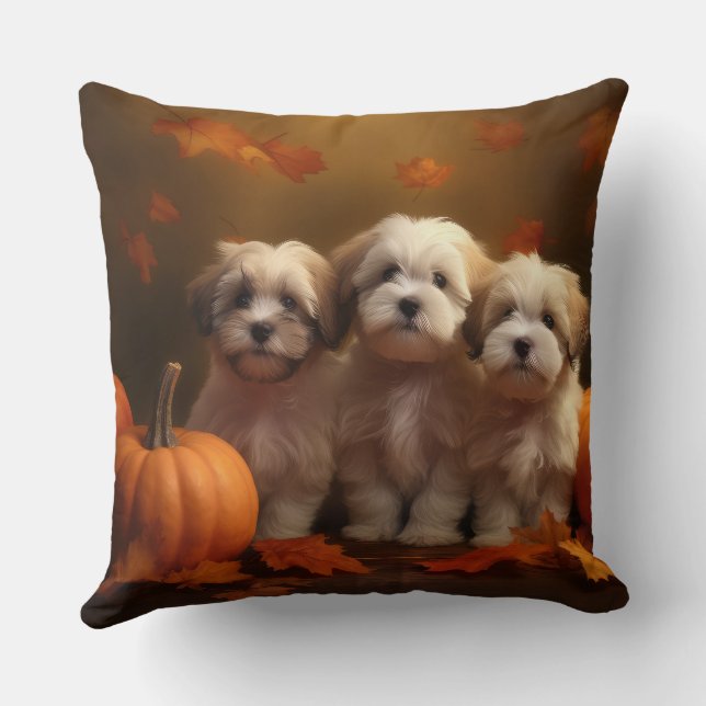 Havanese Welpe Autumn Delight Pumpkin Kissen (Rückseite)
