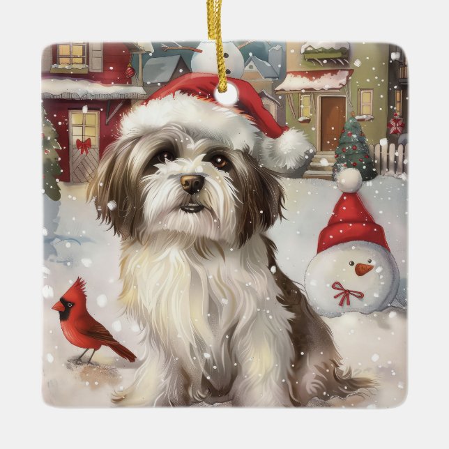 Havanese Winter Wonderland Weihnachtsfreude Keramikornament (Vorderseite)