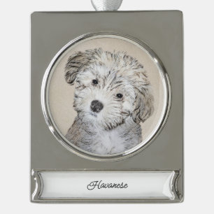 Havanesische Welpenmalerei - Niedliche Original Hu Banner-Ornament Silber