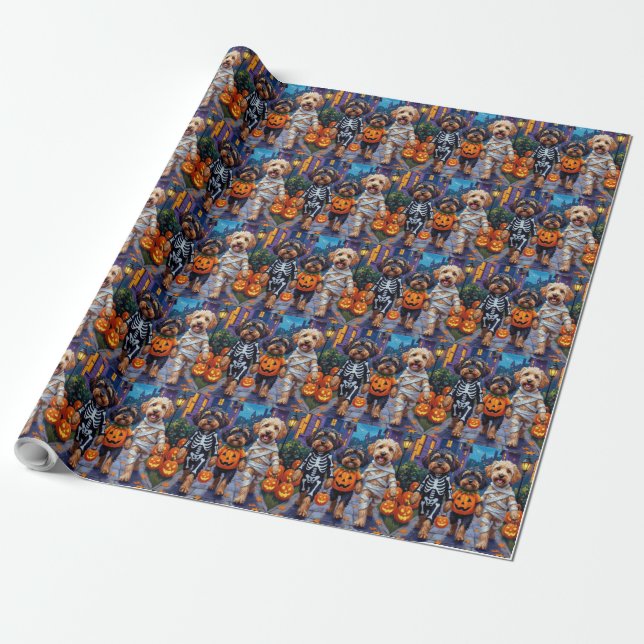 Havanische Hunde Trick-oder-Treating Halloween-Kos Geschenkpapier (Ungerollt)