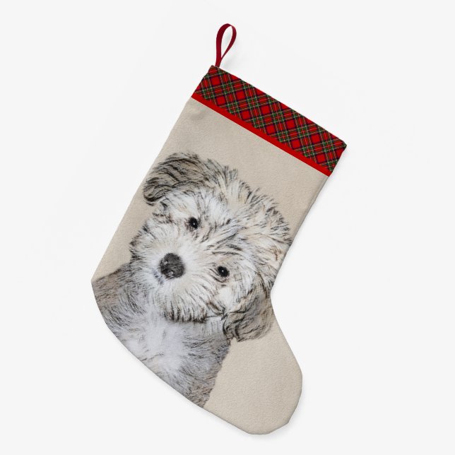 Havanische Welpenmalerei - Niedliche Original Hund Kleiner Weihnachtsstrumpf (Vorderansicht (hängend))