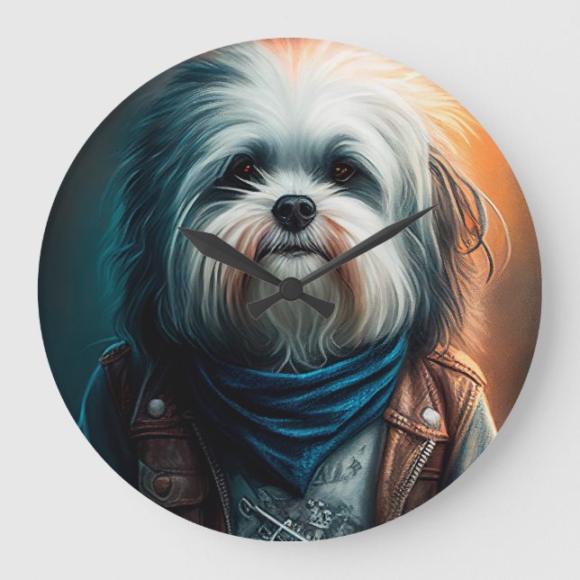 Havanischer Hund auf dem Fahrrad, digitales Bild Große Wanduhr (Vorderseite)