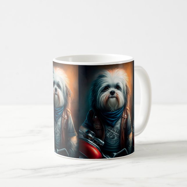 Havanischer Hund auf dem Fahrrad, digitales Bild Kaffeetasse (VorderseiteRechts)