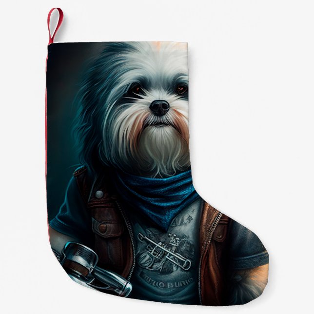 Havanischer Hund auf dem Fahrrad, digitales Bild Kleiner Weihnachtsstrumpf (Vorderseite)