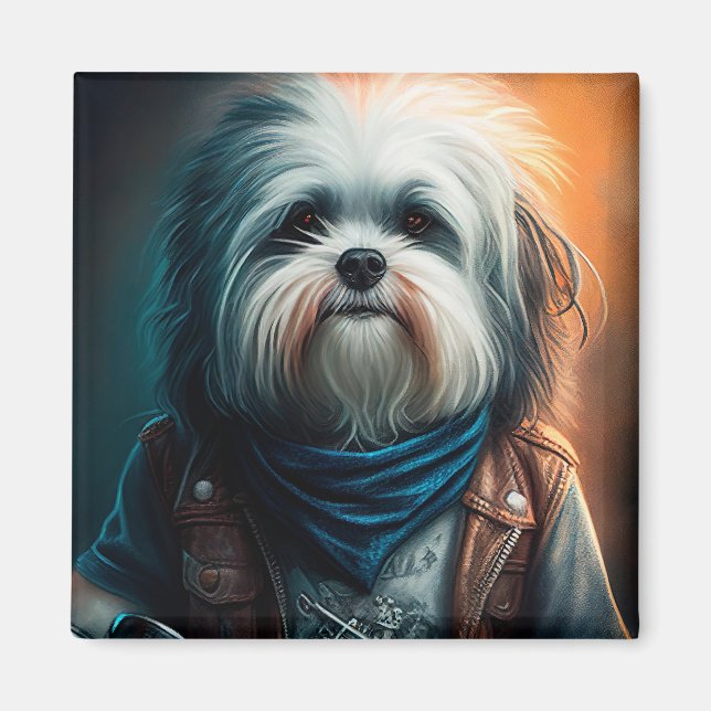 Havanischer Hund auf dem Fahrrad, digitales Bild Magnet (Vorne)