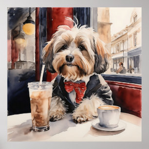 Havanischer Hund trinkt einen Milchshake in einem  Poster
