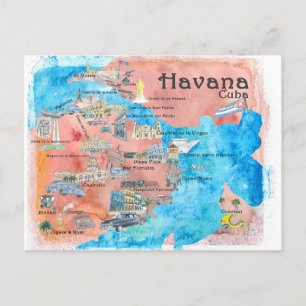 Havanna Kuba Illustrierte Reisekarte Postkarte