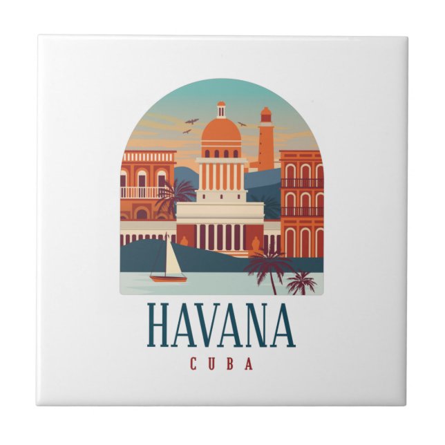 Havanna Kuba Insel Vintag Minimal Retro Stadt Fliese (Vorderseite)