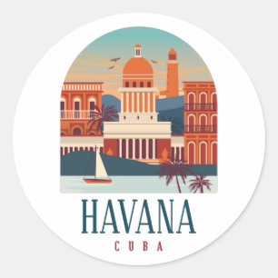 Havanna Kuba Insel Vintage Minimal Retro Stadt Runder Aufkleber