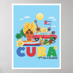 Havanna Kuba Kunst Vintage Reiseillustration Poster