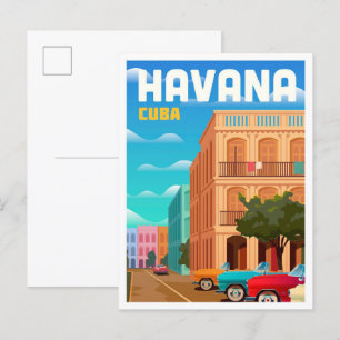 Havanna Kuba Kunst Vintage Reiseillustration Postkarte