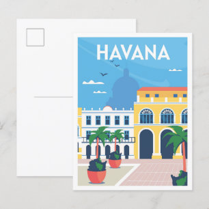 Havanna Kuba Kunst Vintage Reiseillustration Postkarte