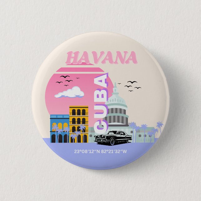 Havanna Kuba Reise Kunst Button (Vorderseite)