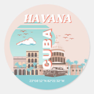 Havanna Kuba Retro-Reise Kunst Runder Aufkleber