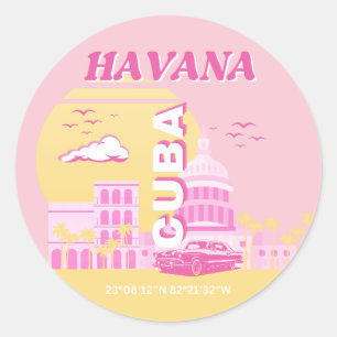 Havanna Kuba Rosa Preppy Kunst Runder Aufkleber
