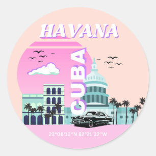 Havanna Kuba Rosa Reise Kunst Runder Aufkleber
