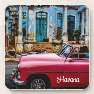 Havanna Kuba Rotes Oldtimer-Auto Getränkeuntersetzer