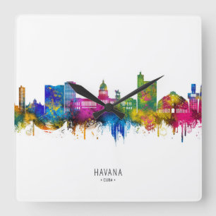 Havanna Kubas Skyline Quadratische Wanduhr