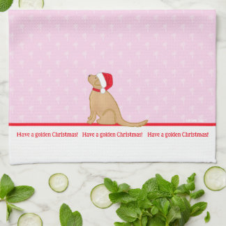 Have a Golden Christmas Santa Dog Pink Geschirrtuch