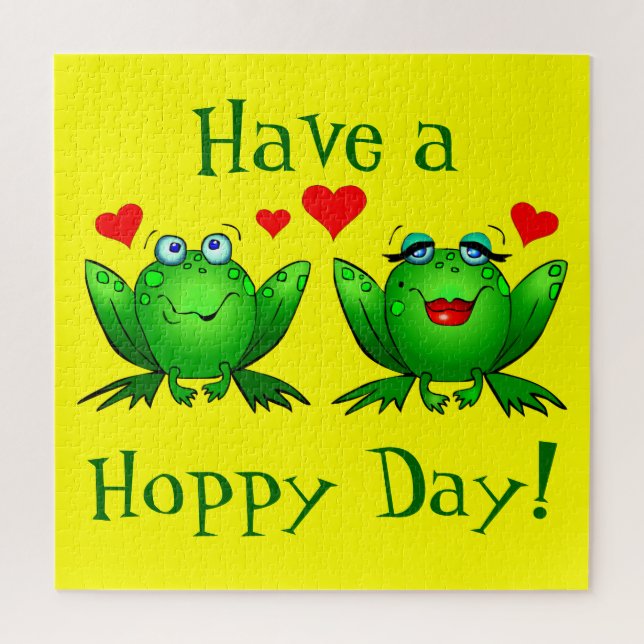 Have a Hoppy Day Cute Cartoon Frogs Green Yellow (Vertikal)