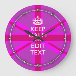 Have Your Keep Calm Text on Pink Union Jack Große Wanduhr