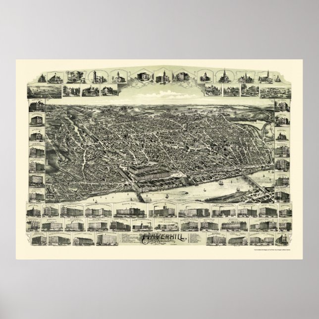 Haverhill, MA Panoramic Map - 1893 Poster (Vorne)