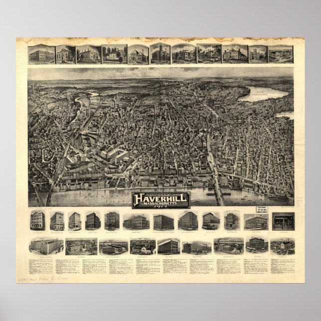 Haverhill Mass. 1914 Antike Panoramakarte Poster (Vorne)