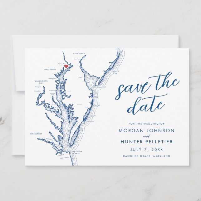 Havre de Grace Maryland Map Modern Wedding Save The Date (Vorderseite)