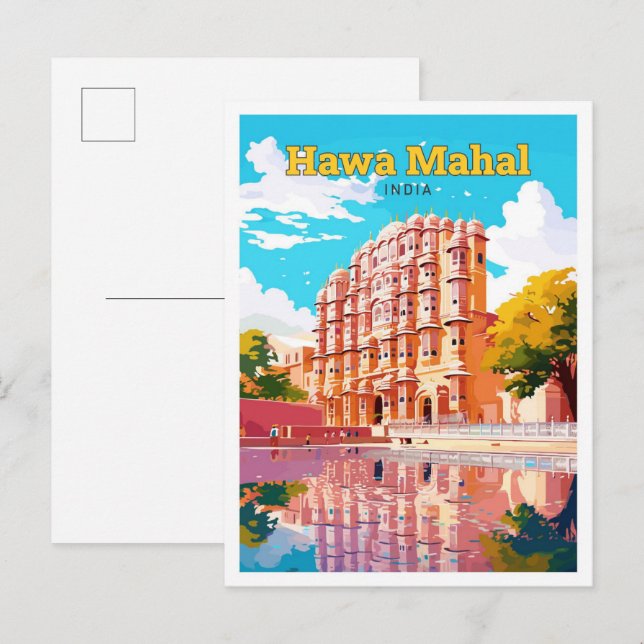 Hawa Mahal India Travel Vintag Illustration Postkarte (Vorne/Hinten)