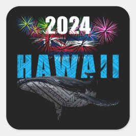 HAWAII 2024 POLYNESISCHE TRIBAL HUMPBACK FIREWORKS QUADRATISCHER AUFKLEBER