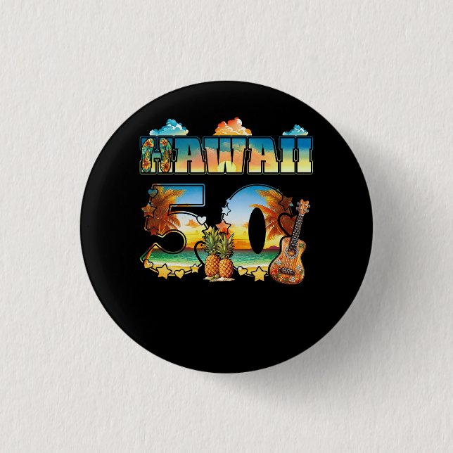 Hawaii 50. Staat Hawaiian Beach Hibiskus 50 Maui Button (Vorderseite)