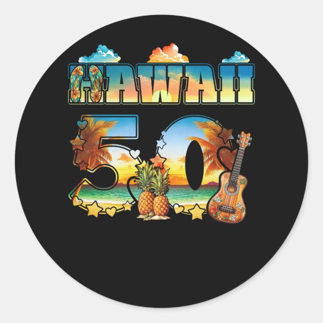 Hawaii 50. Staat Hawaiian Beach Hibiskus 50 Maui Runder Aufkleber (Vorderseite)