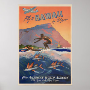 Hawaii - Affiche ancienne de Clipper Pan American