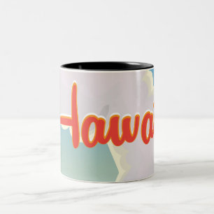 Hawaii Akustik Gitarre Vintage Reise Poster. Zweifarbige Tasse