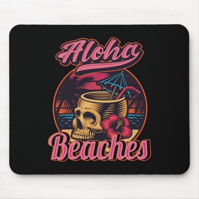 Hawaii Aloha Beaches Tropical Goth Skeleton Skull  Mousepad (Vorne)