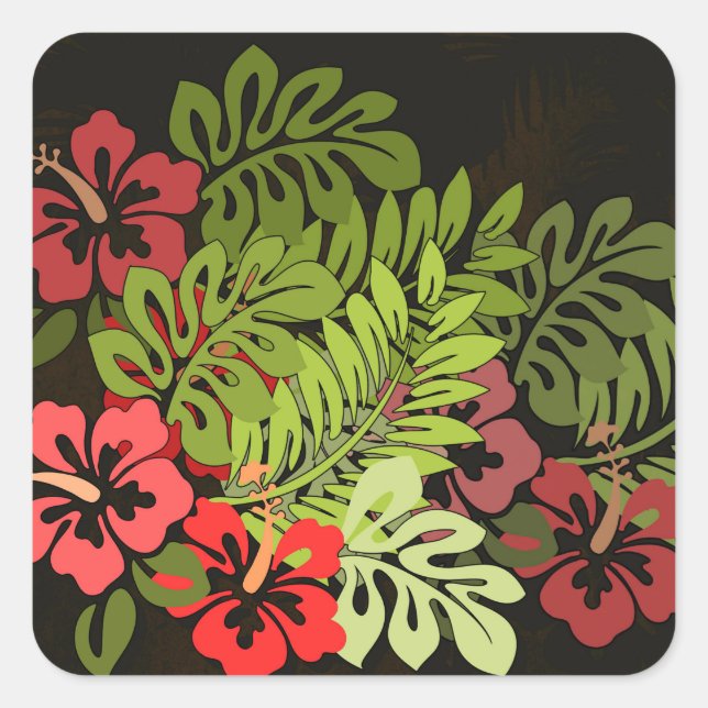 Hawaii Aloha Blume Art Print Quadratischer Aufkleber (Vorderseite)
