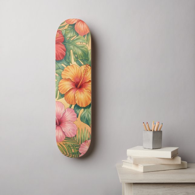 Hawaii Aloha Dekorative Blumen Muster Skateboard (Wandkunst)