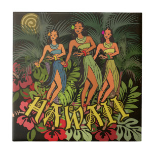 Hawaii Aloha Palm Hula Art Design Fliese