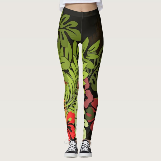 Hawaii Aloha Palm Hula Art Design Leggings (Vorderseite)
