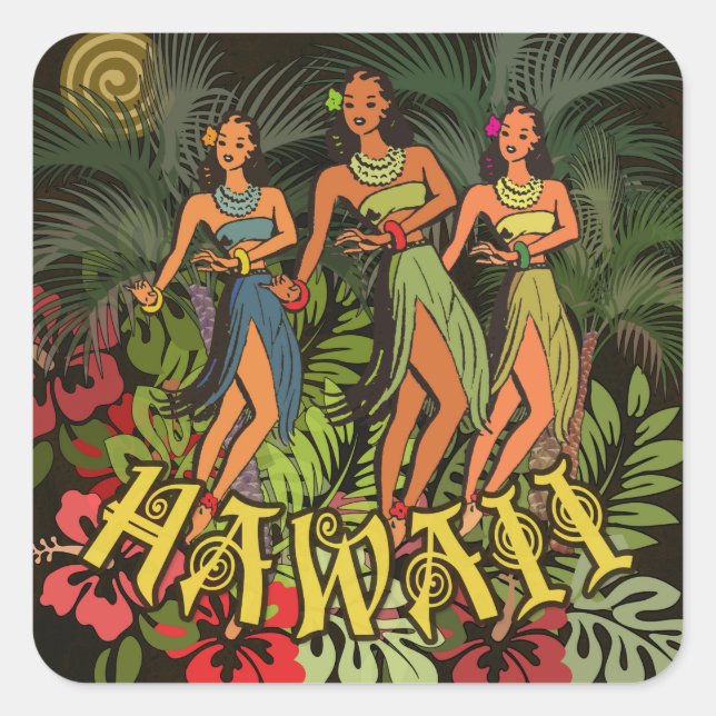 Hawaii Aloha Palm Hula Art Design Quadratischer Aufkleber (Vorderseite)