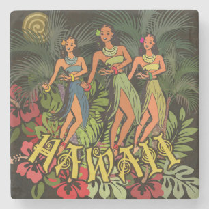 Hawaii Aloha Palm Hula Art Design Steinuntersetzer