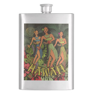 Hawaii Aloha-Palmen-Hula-Kunst-Design Flachmann