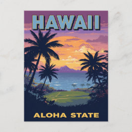 Hawaii Aloha State Vintage Sonnenuntergang Palmen Postkarte