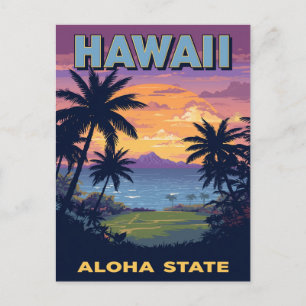 Hawaii Aloha State Vintage Sonnenuntergang Palmen Postkarte